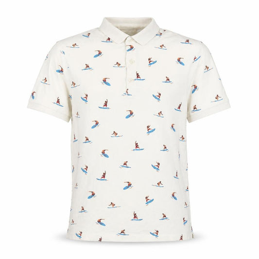 H&M L.O.G.G Men's Beige Surfer Print Cotton Polo Shirt Size S