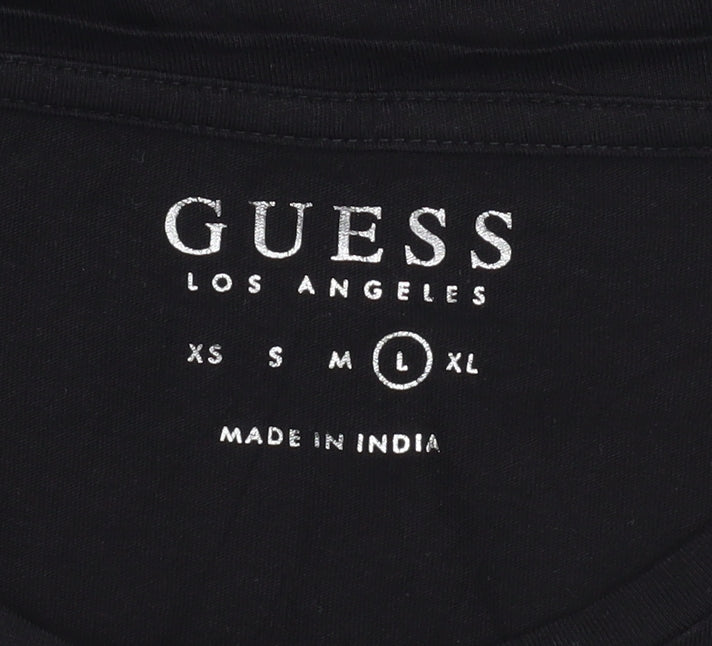 Guess Womens Black Beaded Logo Short Sleeve Cotton T-Shirt Size L