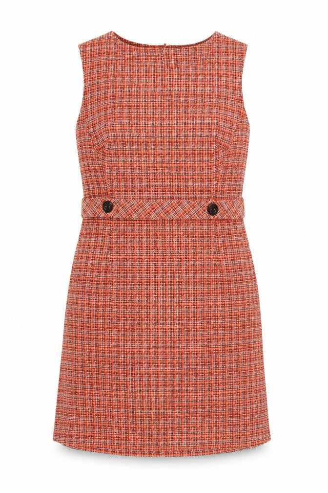 Tu Women Orange Check Sleeveless Shift Dress Size 12