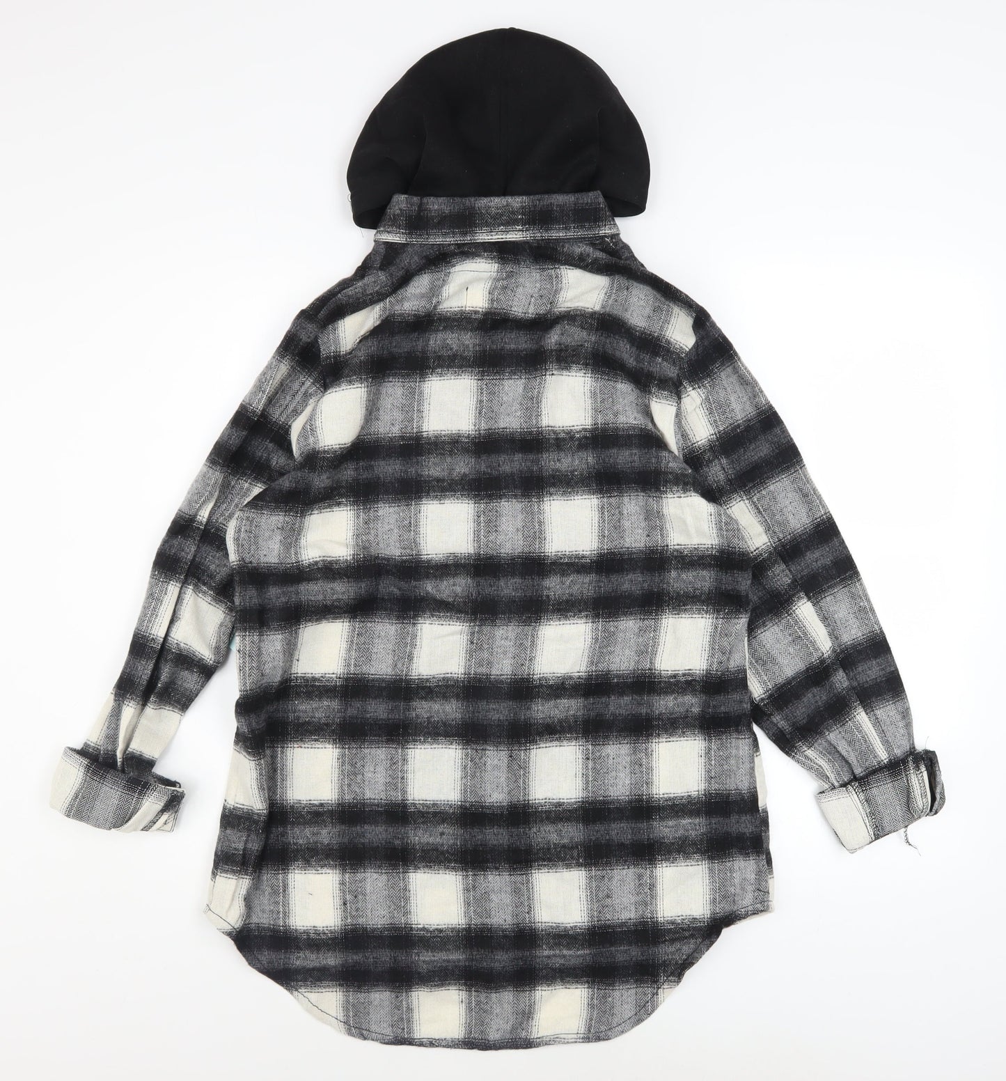 CISONO Women’s Black Check Hooded Shirt Jacket Size M Cotton Blend