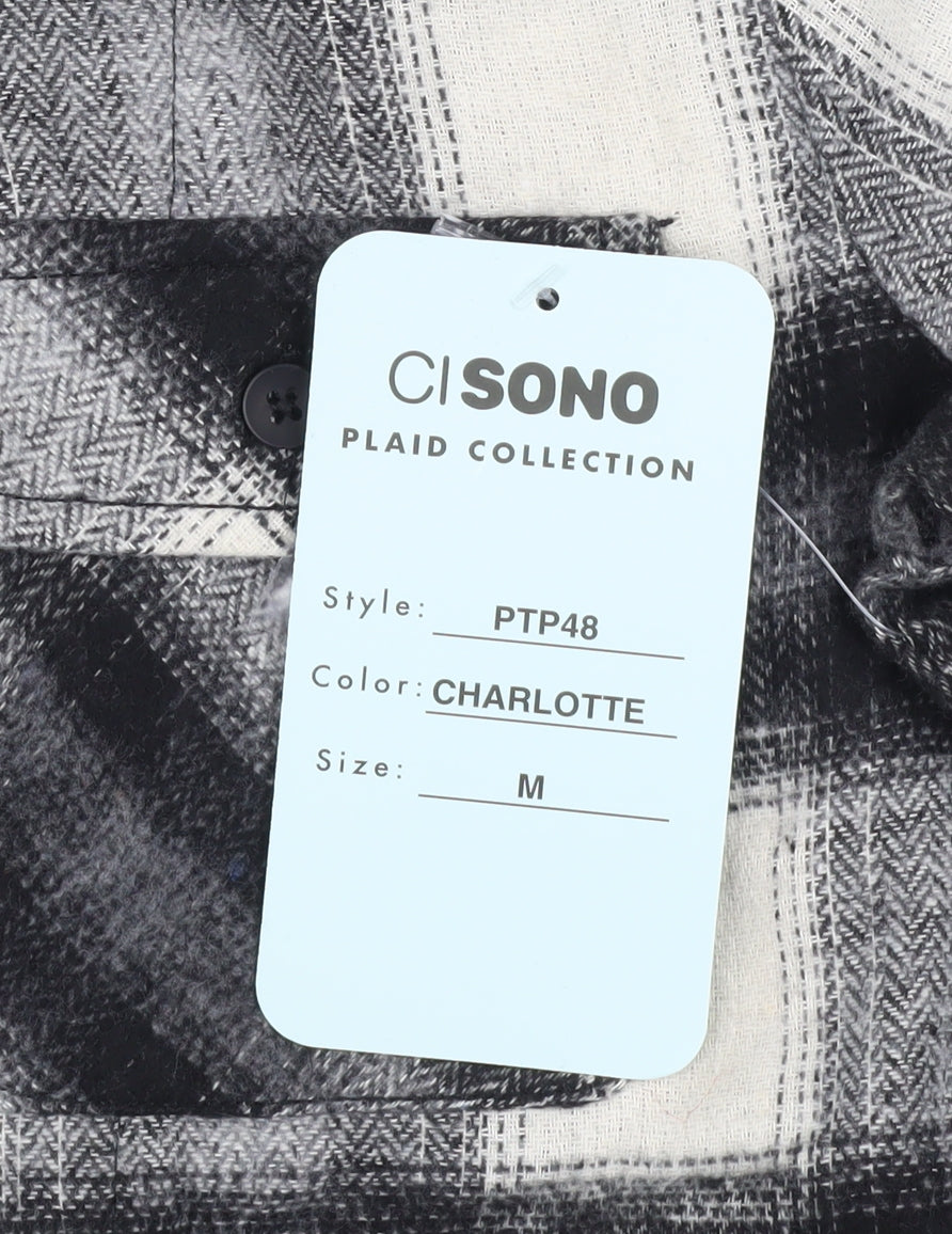 CISONO Women’s Black Check Hooded Shirt Jacket Size M Cotton Blend
