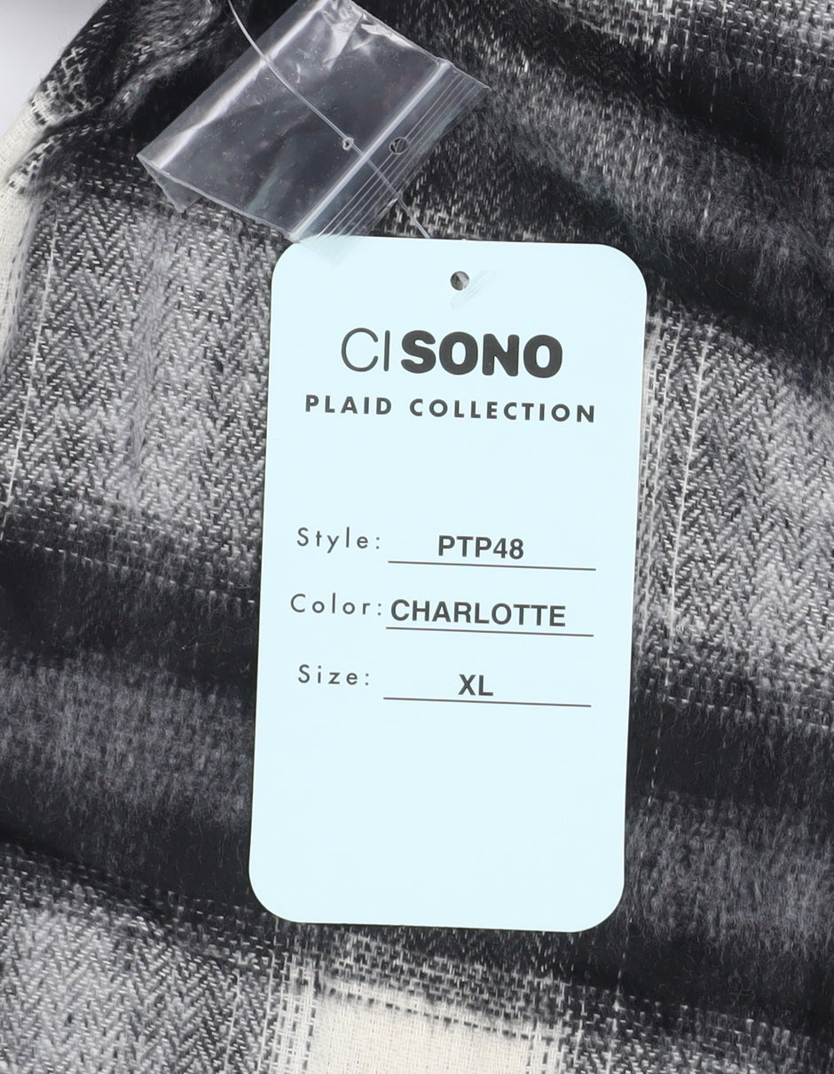 Ci Sono Women's Black & White Plaid Hooded Shacket XL Cotton Blend