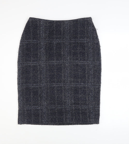 Marks and Spencer Women Blue Check Straight Pencil Midi Skirt Size 14