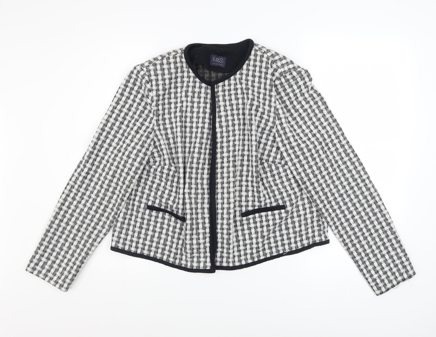 Marks and Spencer Women's Black Check Tweed Blazer Size 14