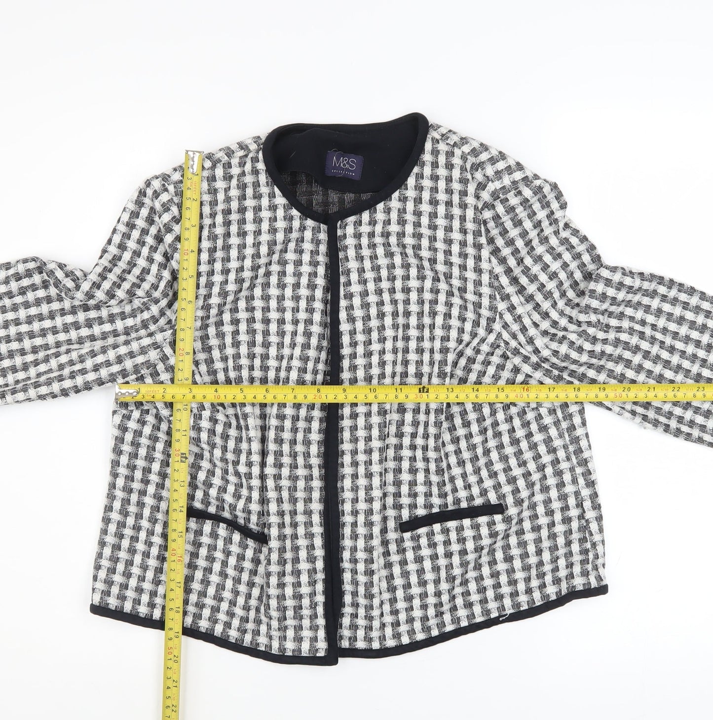 Marks and Spencer Women's Black Check Tweed Blazer Size 14