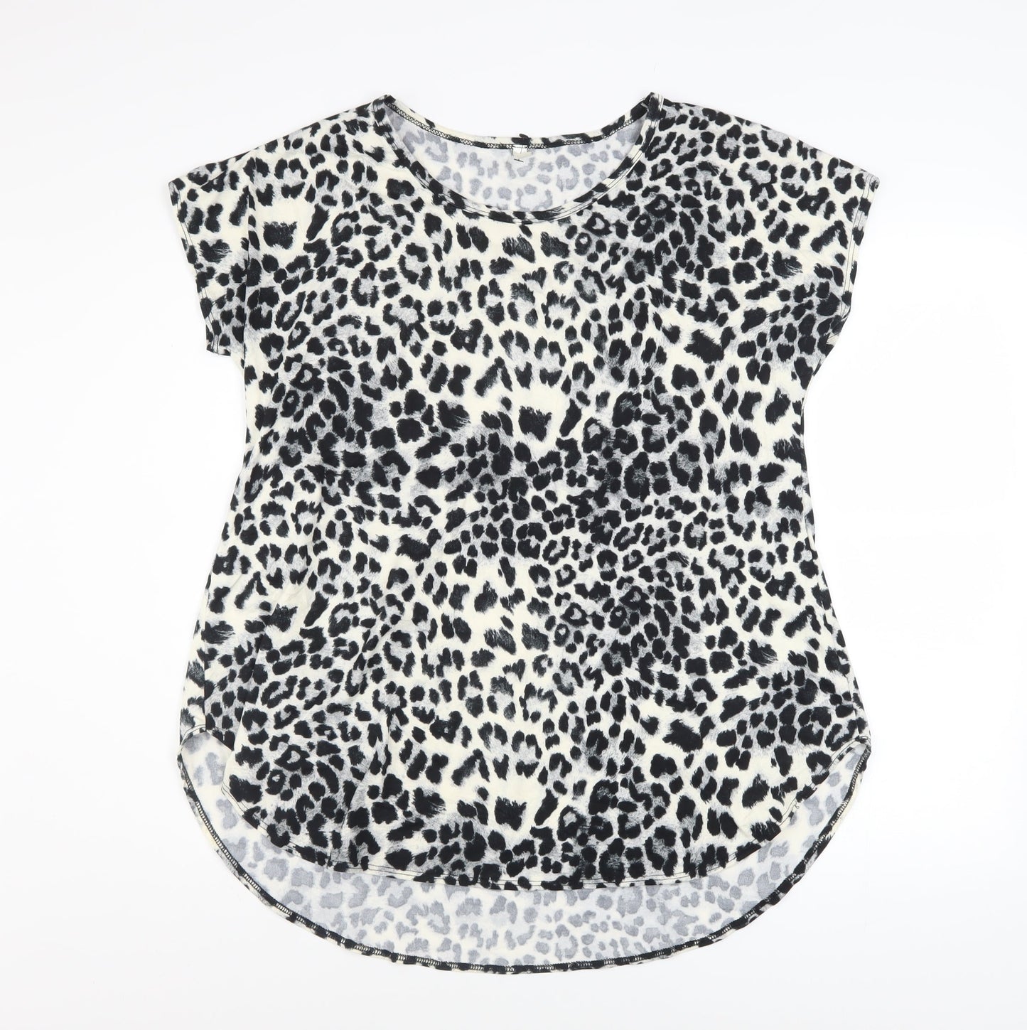 Cool Melon Womens Black Leopard Print Short Sleeve Basic T-Shirt L