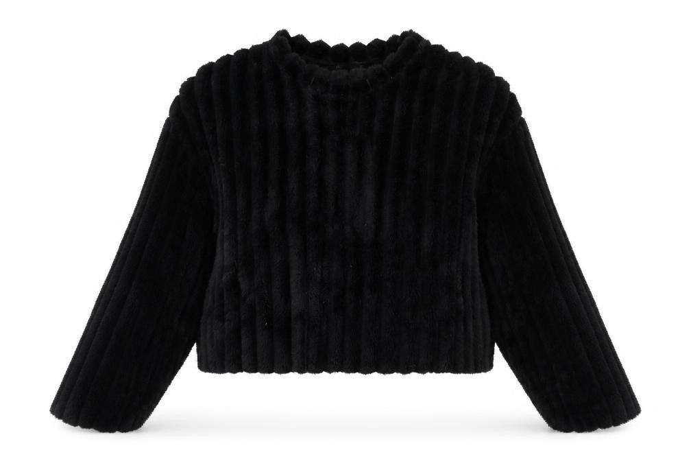 Zara Women Black Faux Fur Pullover Sweatshirt Size M
