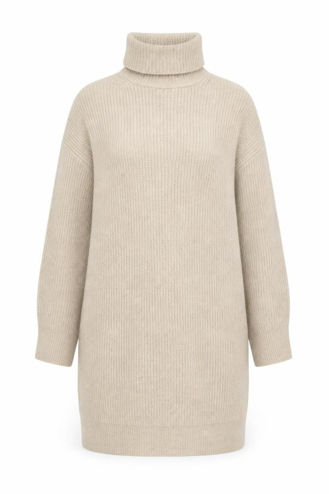 Stradivarius Women Beige XS Roll Neck Long Sleeve Jumper Dress