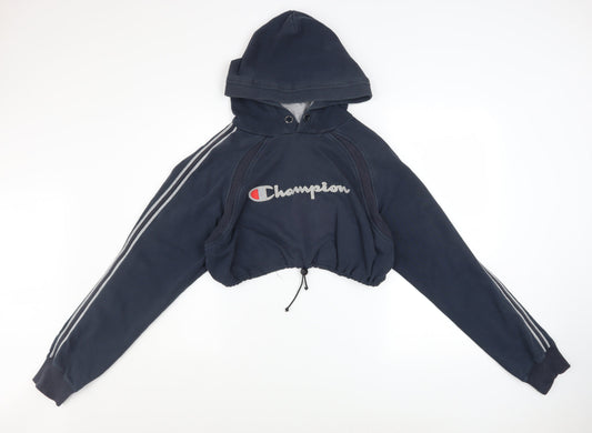 Champion Womens Navy Cropped Pullover Hoodie XL Drawstring Hem