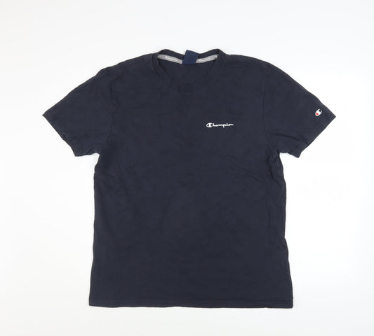 Champion Men Blue Crew Neck Short Sleeve Regular Fit T-Shirt Size L