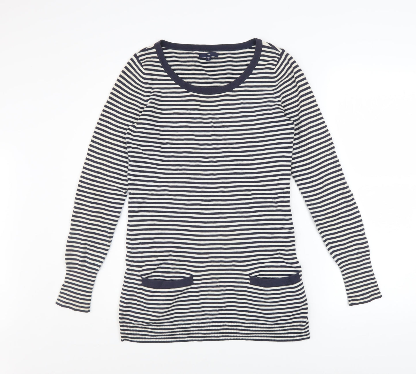 Gap Women’s Blue Striped Scoop Neck Cotton Knit Long Sleeve Jumper Size S