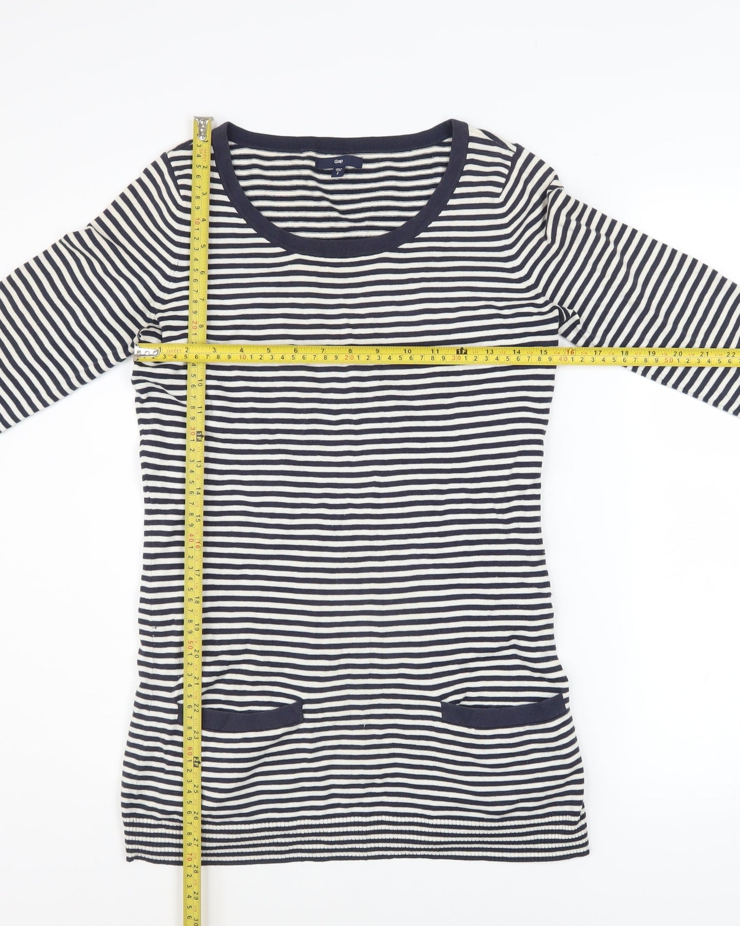 Gap Women’s Blue Striped Scoop Neck Cotton Knit Long Sleeve Jumper Size S