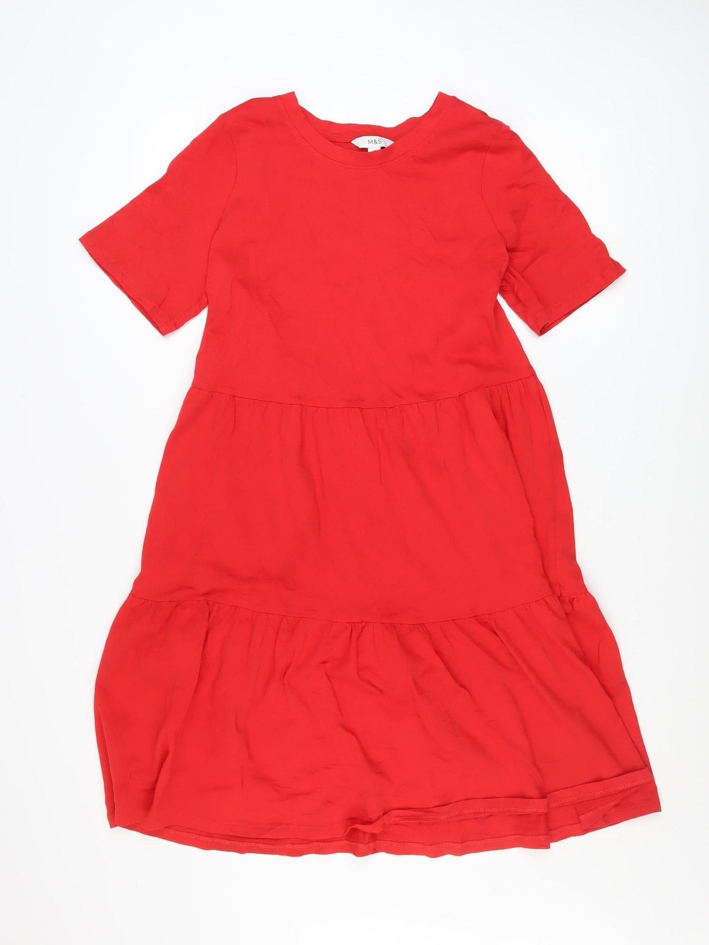Marks and Spencer Women Red Size 12 Cotton A-Line Knee Length Dress