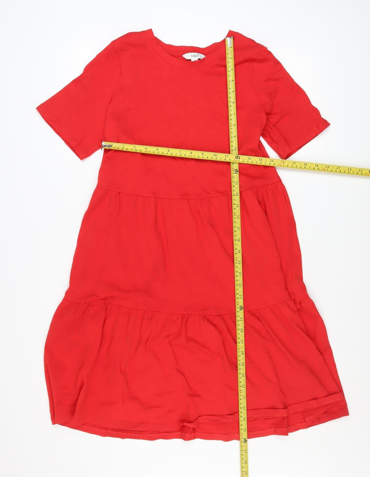 Marks and Spencer Women Red Size 12 Cotton A-Line Knee Length Dress