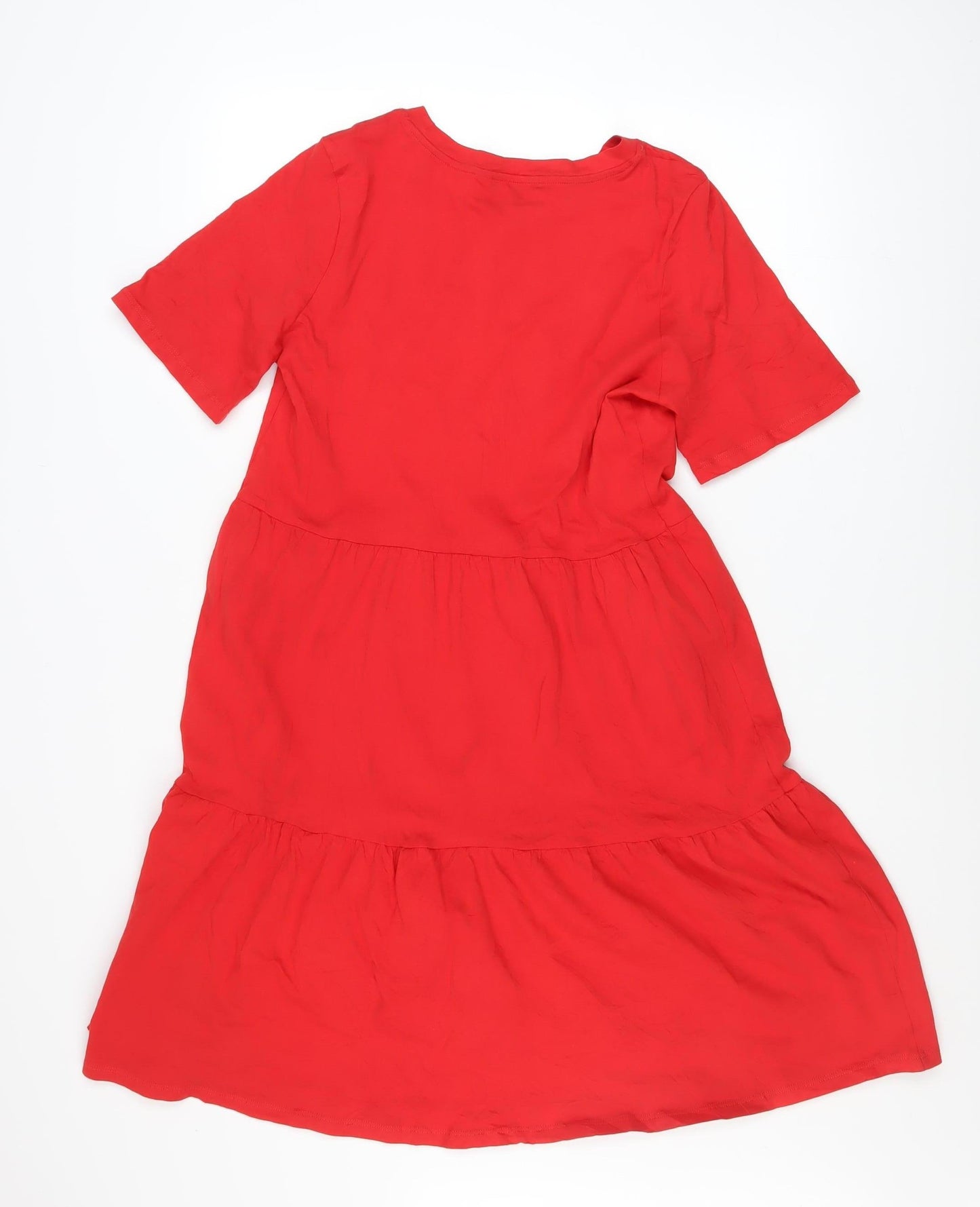 Marks and Spencer Women Red Size 12 Cotton A-Line Knee Length Dress