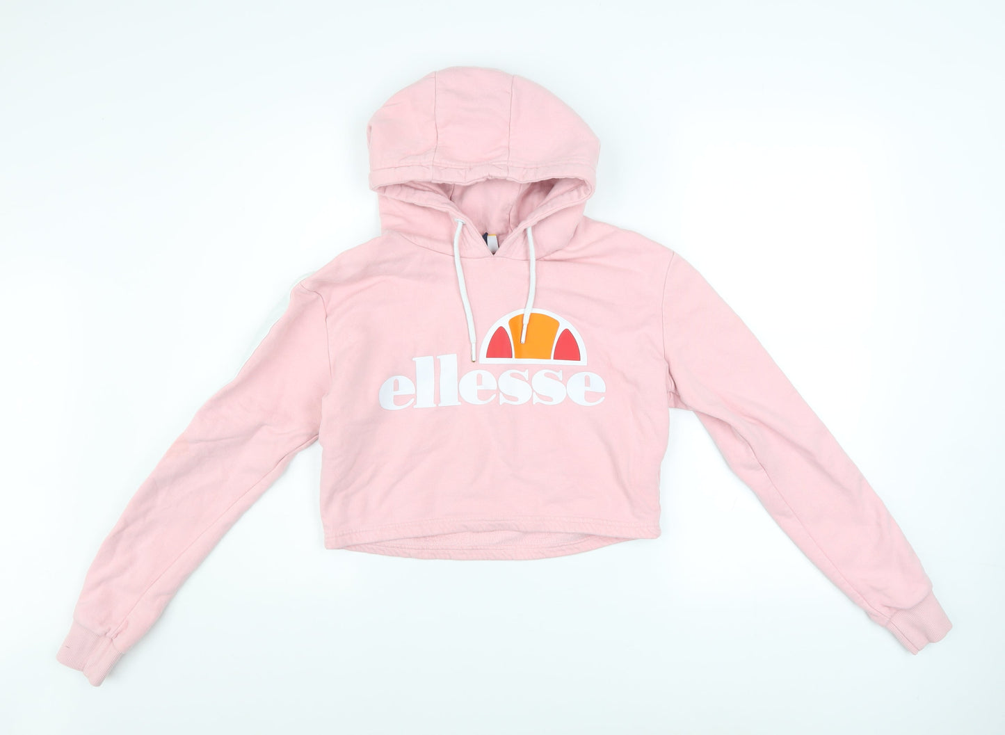 Ellesse Womens Pink Cropped Hoodie UK 10 Pullover Logo Sweatshirt
