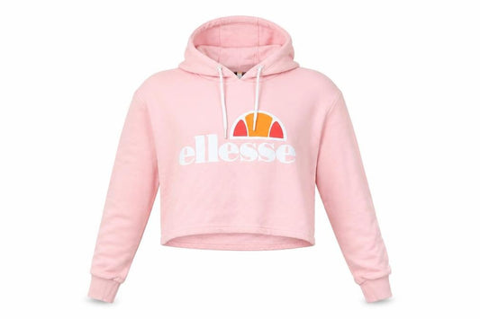 Ellesse Womens Pink Cropped Hoodie UK 10 Pullover Logo Sweatshirt