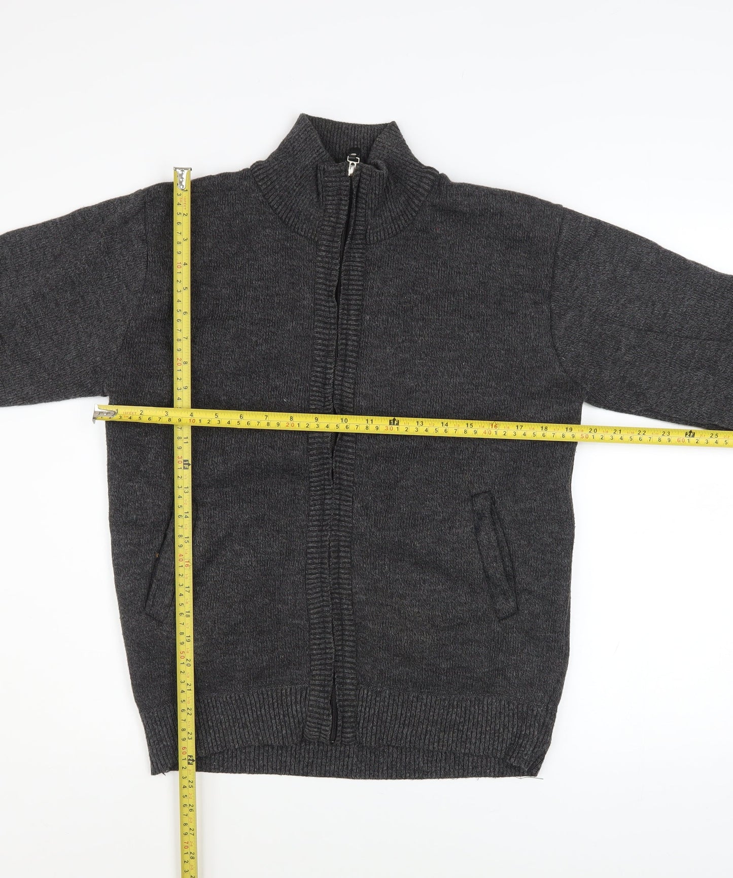 Foglie Rosse Men's Grey Wool Blend Full Zip Knit Jacket M