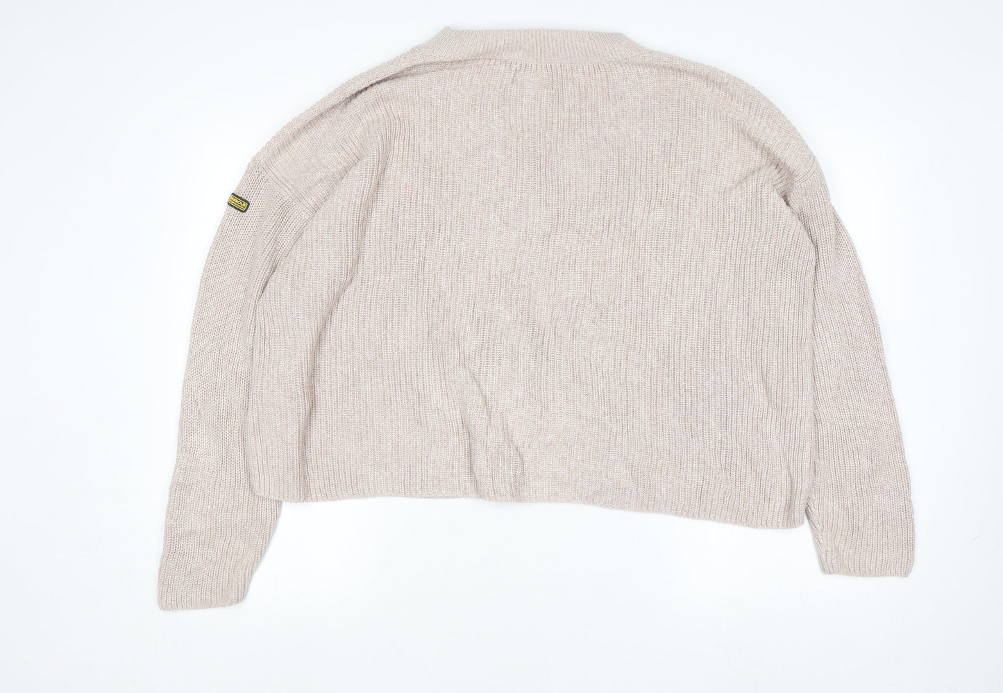 Barbour Women Beige Cotton Knit Jumper Size 14 Crew Neck Pullover