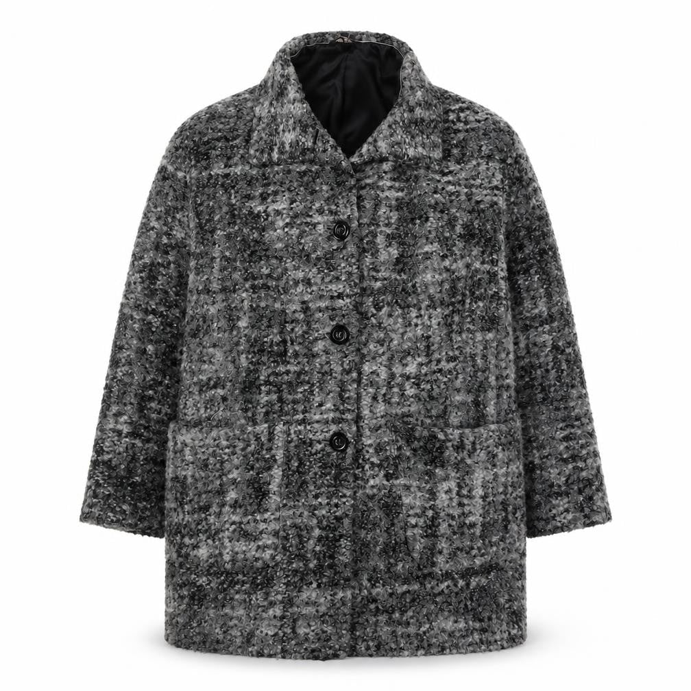 Marks and Spencer Women Grey Check Wool Blend Mid-Length Overcoat UK 20