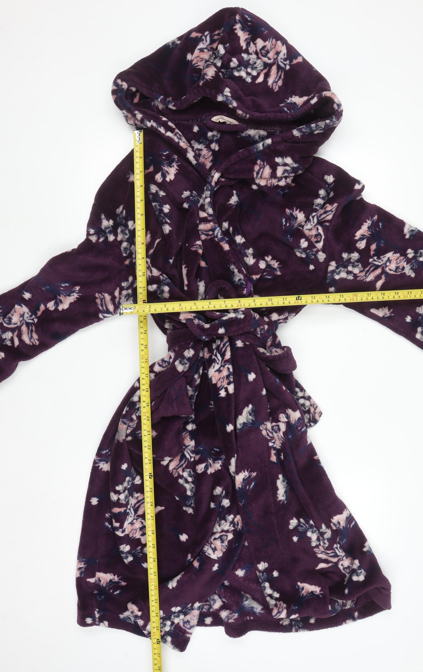 Dorothy Perkins Women's Purple Floral Hooded Fleece Robe L