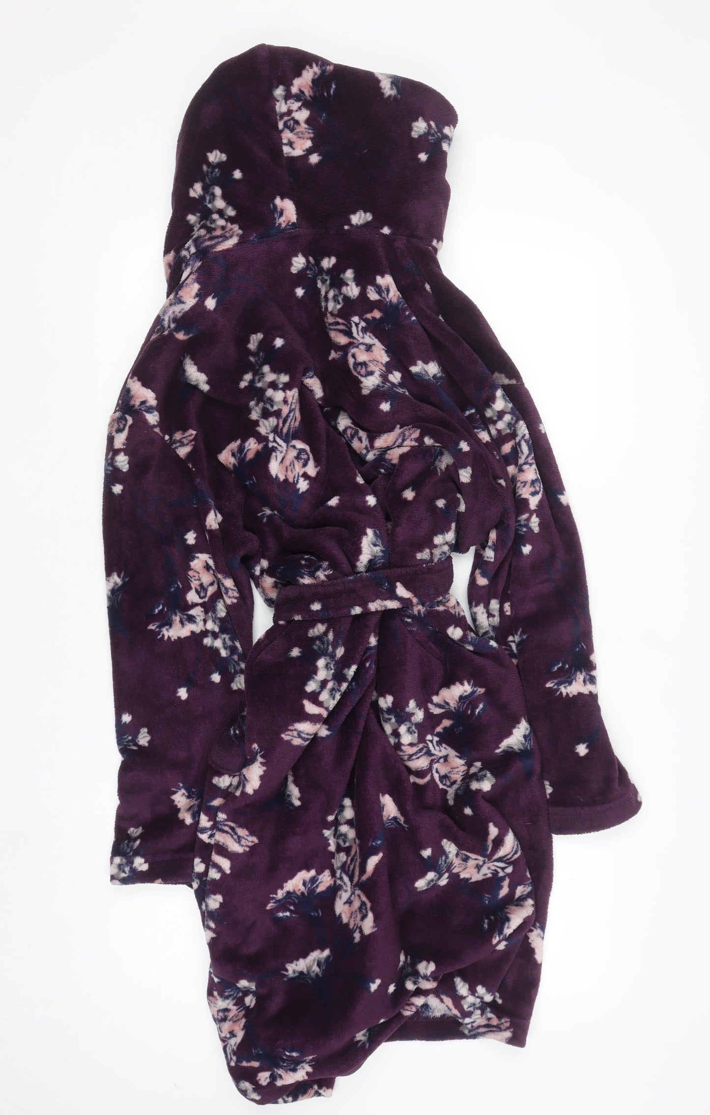 Dorothy Perkins Women's Purple Floral Hooded Fleece Robe L