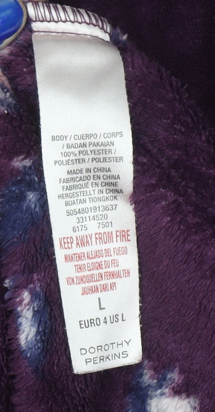 Dorothy Perkins Women's Purple Floral Hooded Fleece Robe L