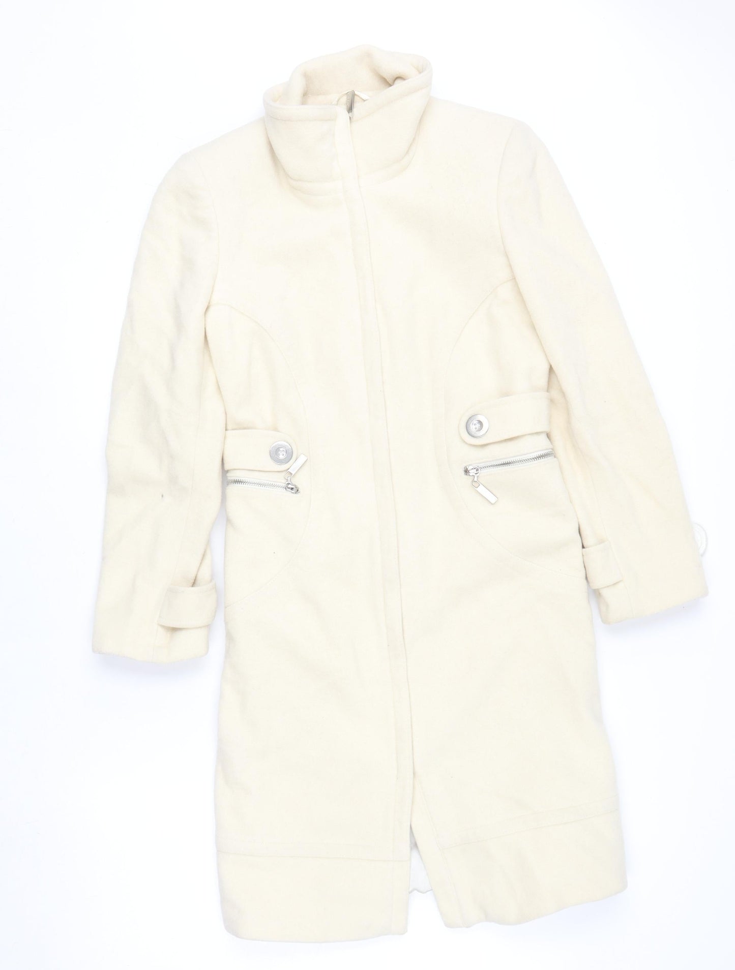 River Island Women’s Ivory Wool Coat Size 8 Long Overcoat