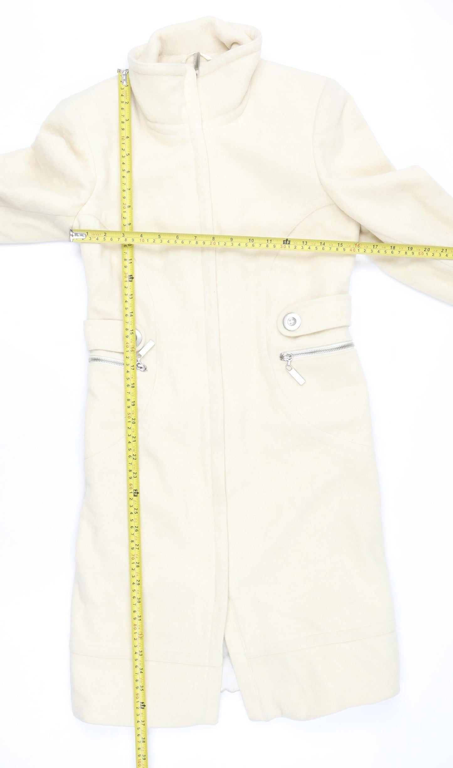 River Island Women’s Ivory Wool Coat Size 8 Long Overcoat