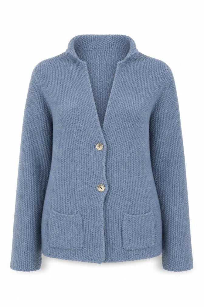 Cococi Women Blue Chunky Knit V-Neck Cardigan UK 14