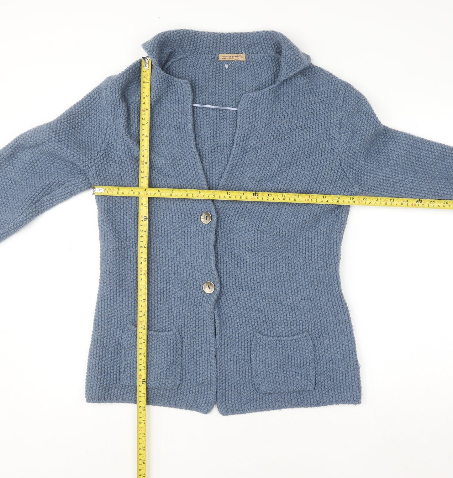 Cococi Women Blue Chunky Knit V-Neck Cardigan UK 14