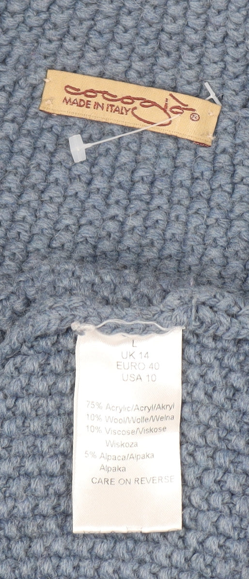 Cococi Women Blue Chunky Knit V-Neck Cardigan UK 14