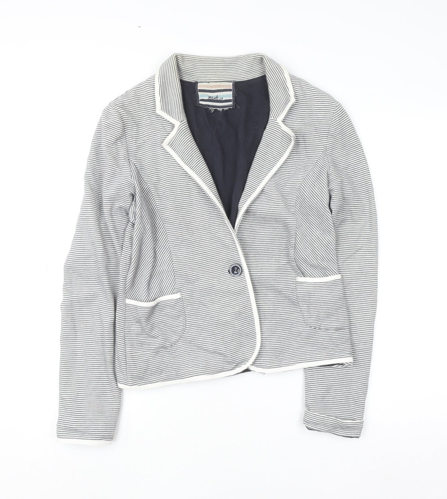 Next Women’s Grey Striped Cotton Blazer Jacket Size M