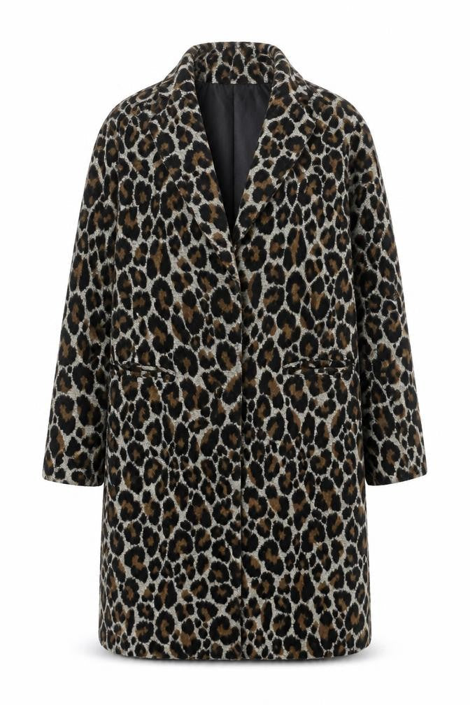 Topshop Women’s Brown Leopard Print Wool Blend Coat Size 8