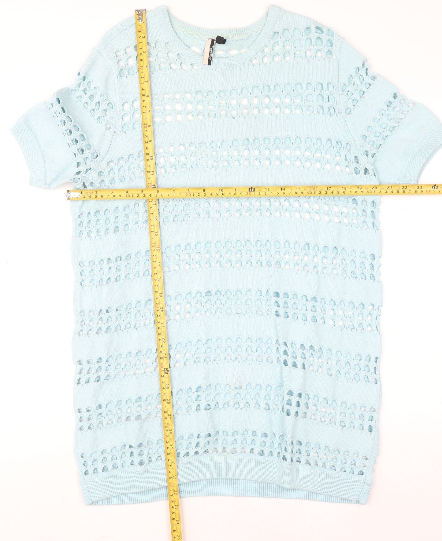 Topshop Women’s Blue Open-Knit Short Sleeve Jumper Size 12