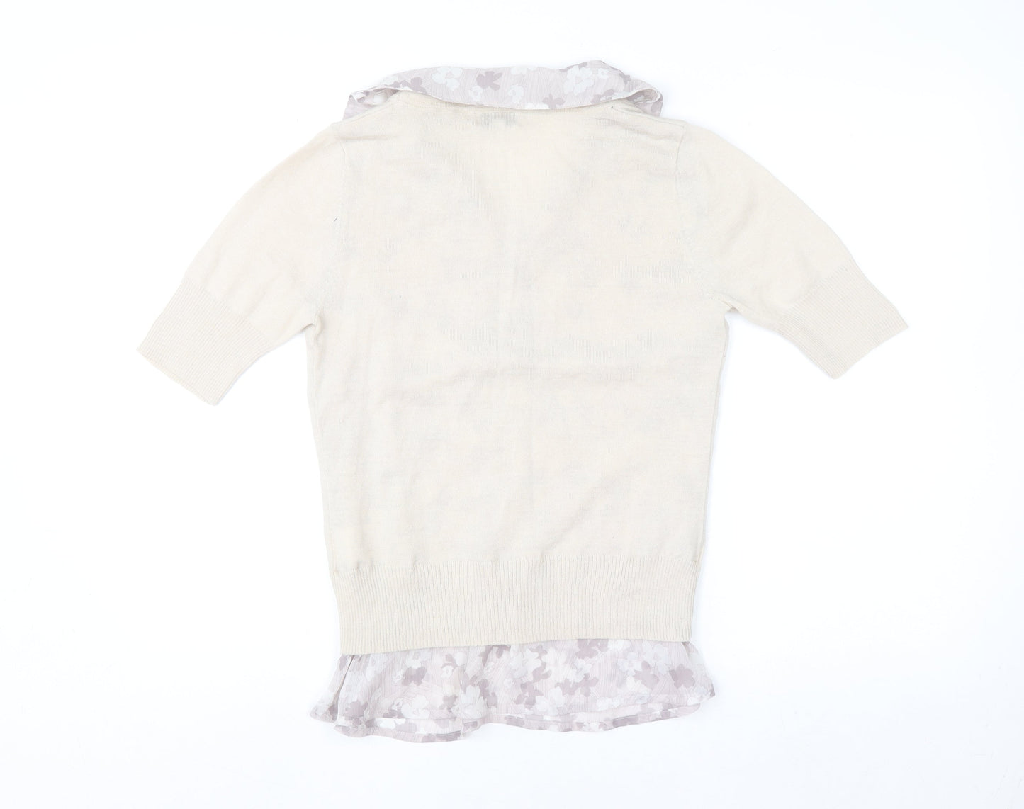 Next Women Beige Floral Layered V-Neck Blouse Size 12