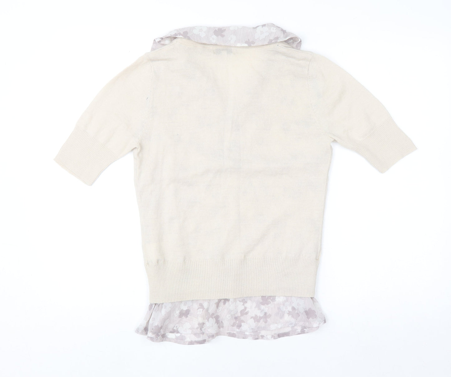 Next Women Beige Floral Layered V-Neck Blouse Size 12