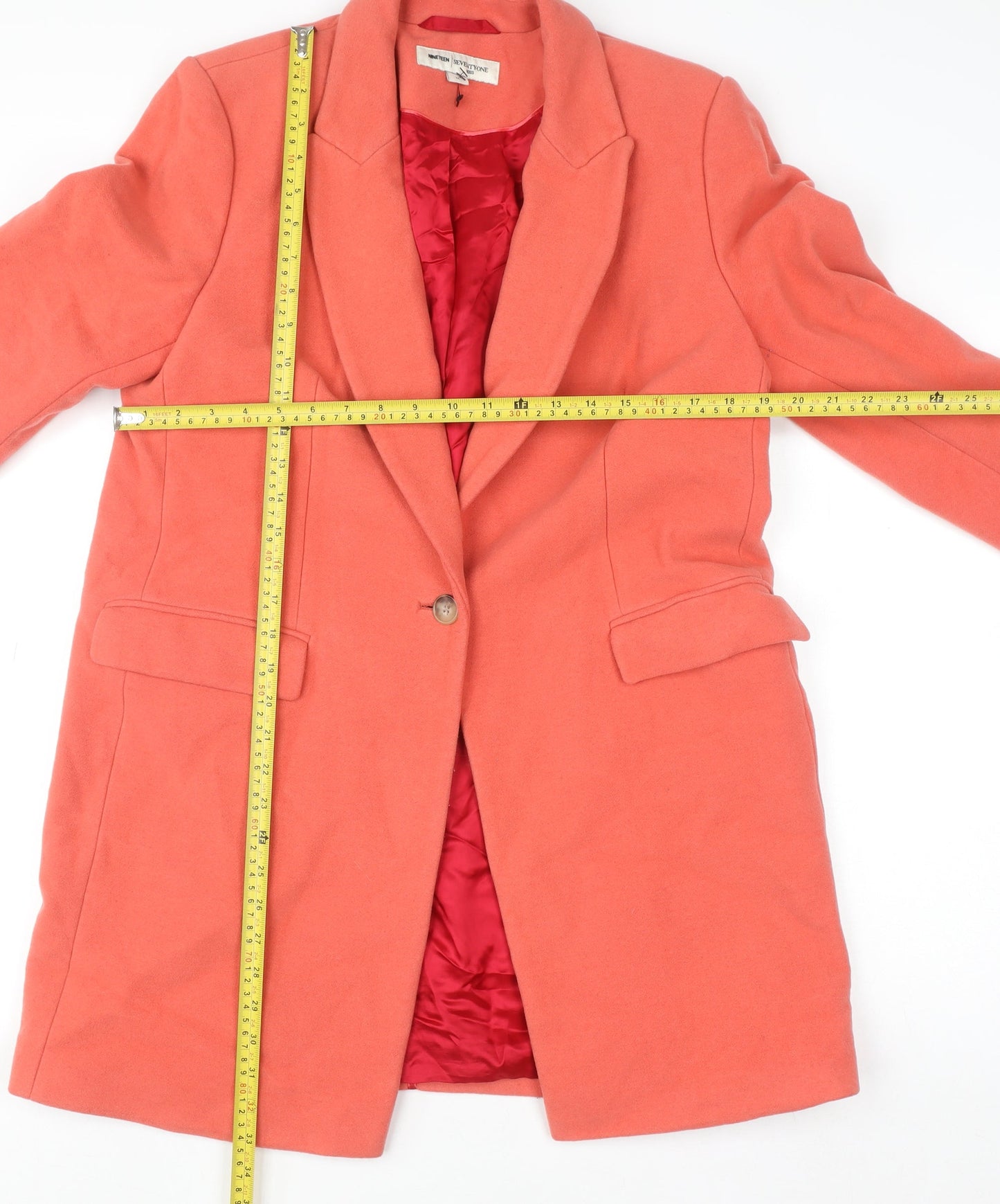 Reiss Women’s Orange Wool Blend Mid-Length Overcoat Size M