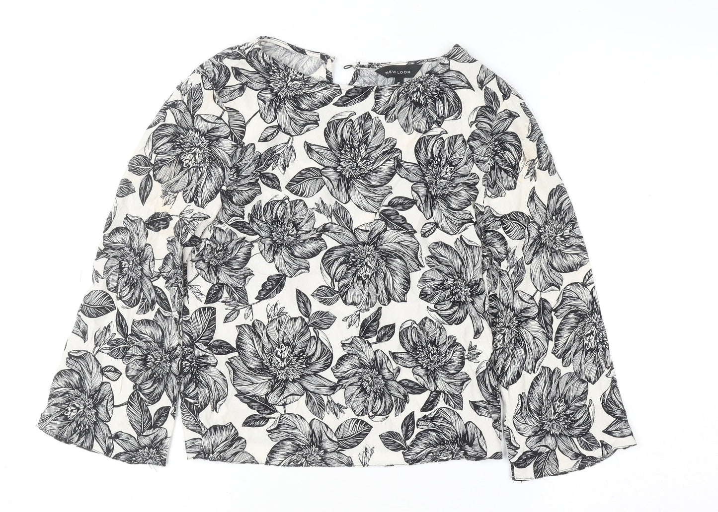 New Look Women's Black Floral Long Sleeve Viscose Tunic Blouse Size 6