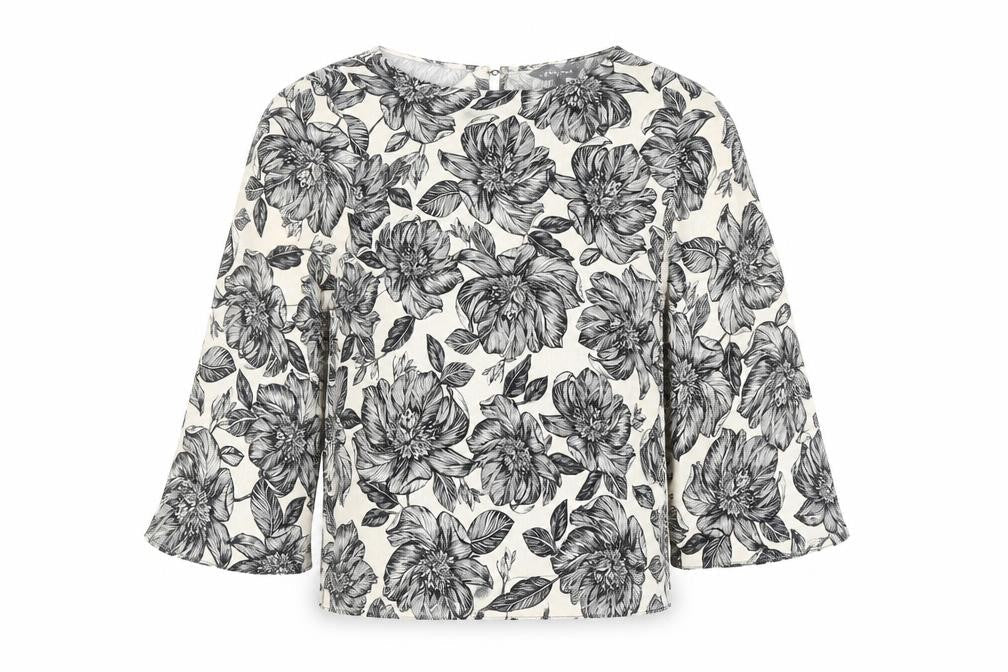 New Look Women's Black Floral Long Sleeve Viscose Tunic Blouse Size 6