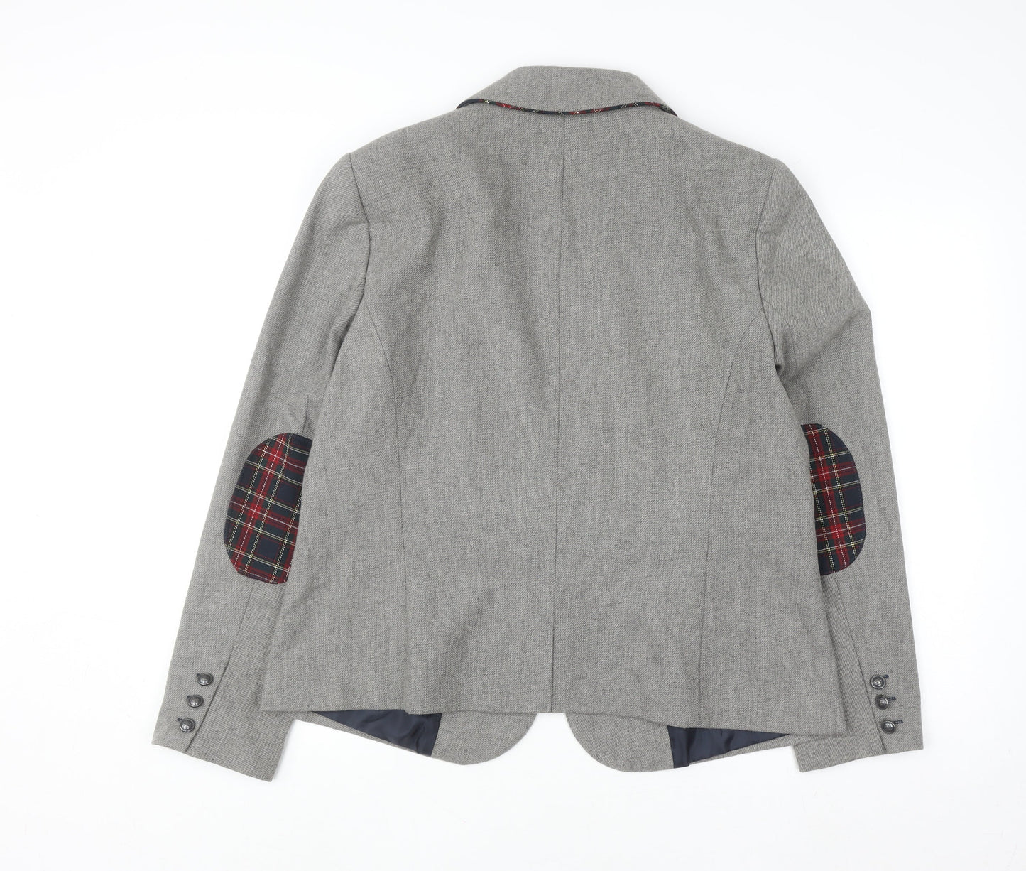 Atmosphere Womens Grey Blazer Jacket Size 20 Wool Blend Classic Tartan Trim