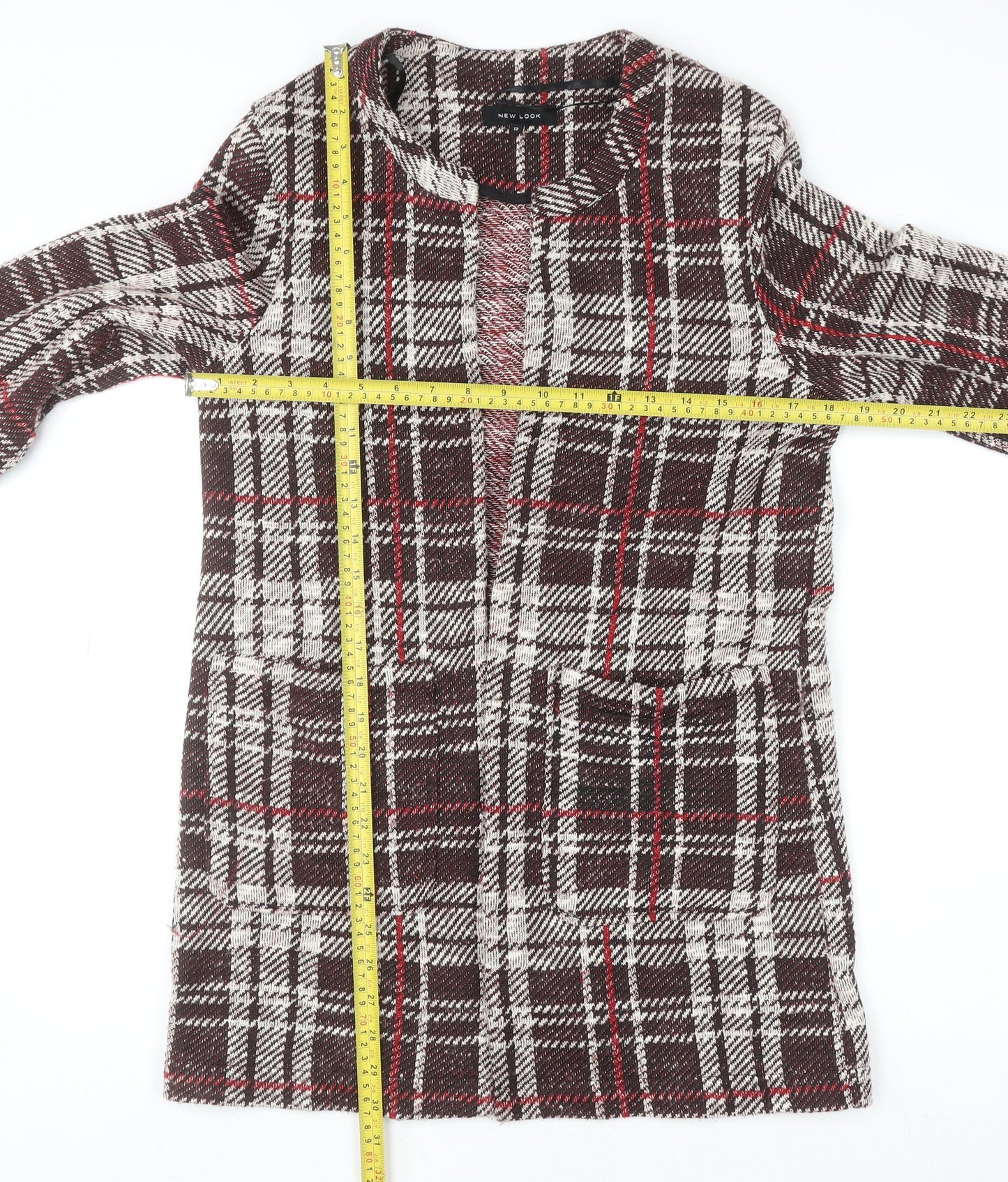New Look Women Brown Check Tweed Mid-Length Coat UK 12