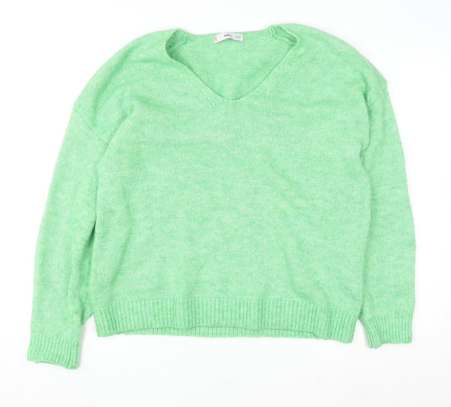 Mango Womens Green V-Neck Knit Pullover Jumper Size S