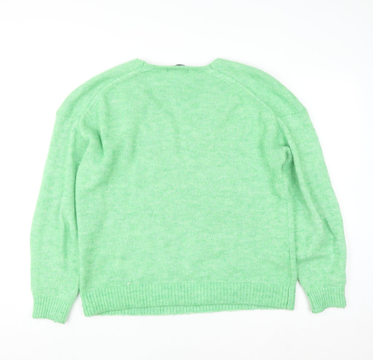 Mango Womens Green V-Neck Knit Pullover Jumper Size S