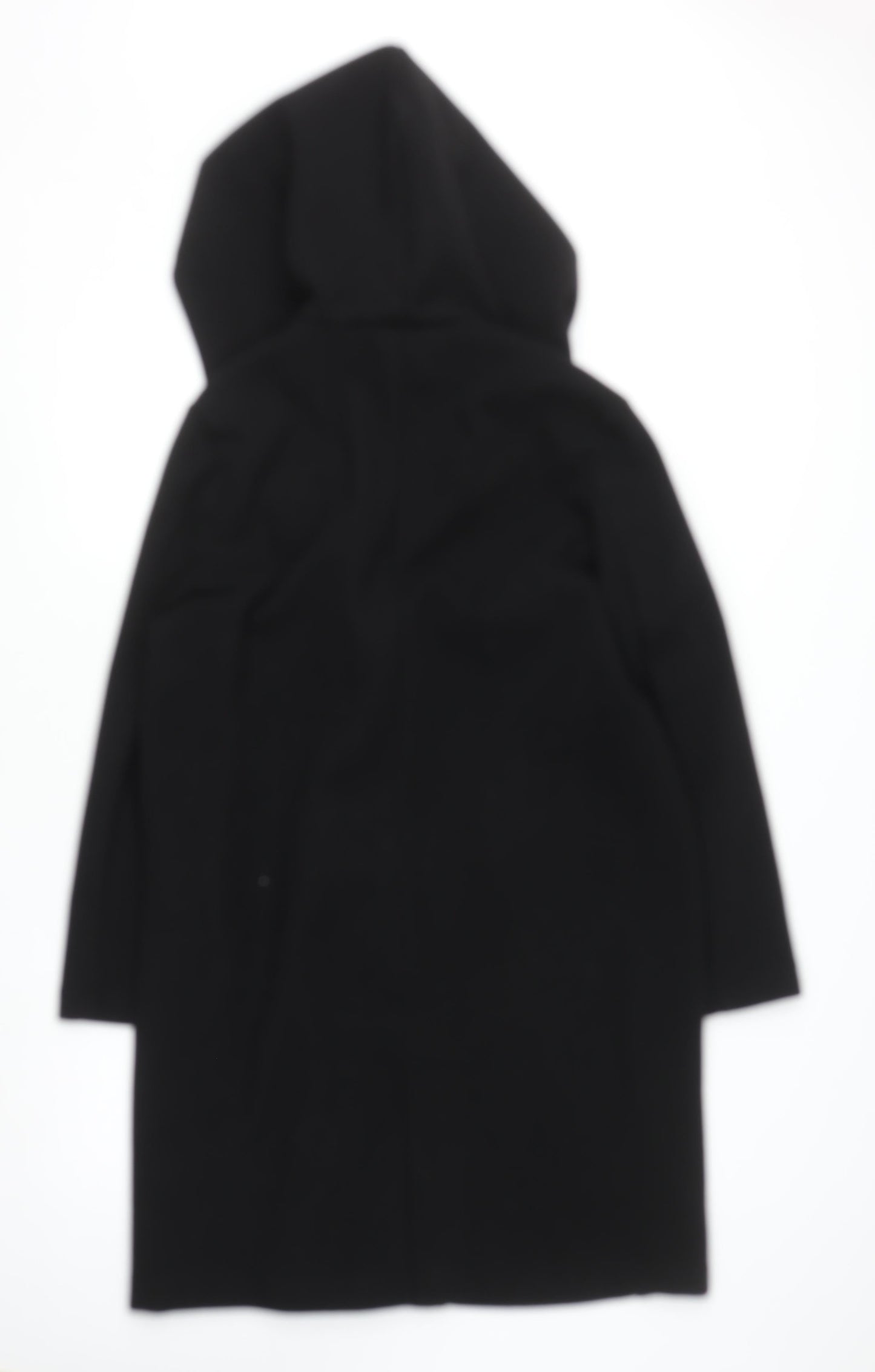 Zara Women Black Wool Blend Hooded Long Coat Size 12