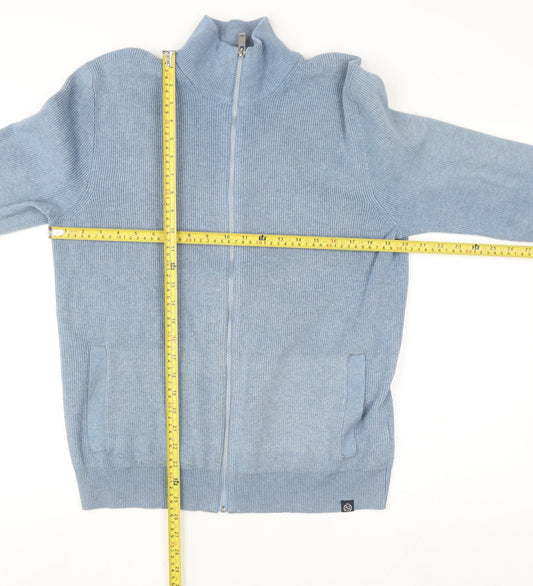 Marks and Spencer Men's Blue Full Zip High Neck Knit Jumper M