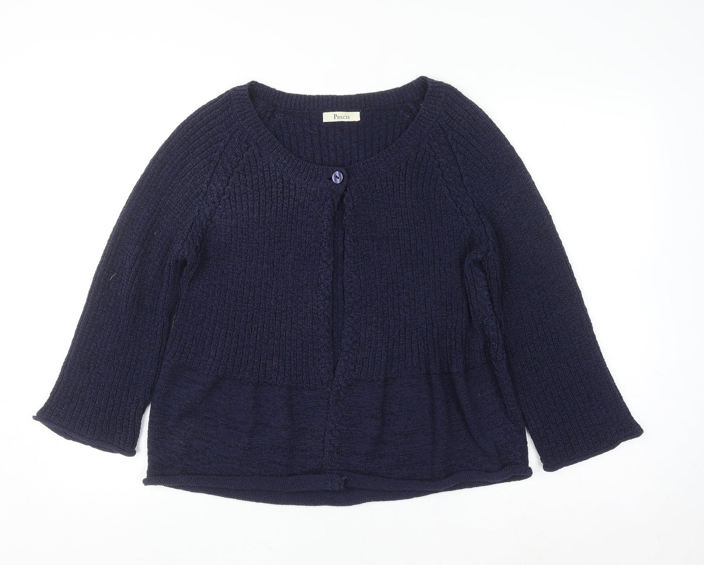 Precis Womens Blue Knit 3/4 Sleeve Cardigan L