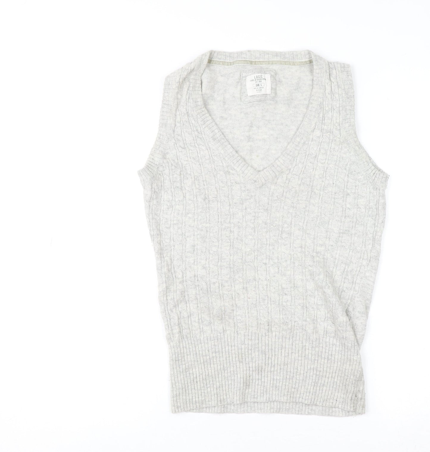 H&M L.O.G.G. Womens Grey Cable-Knit V-Neck Wool Blend Vest Size 12
