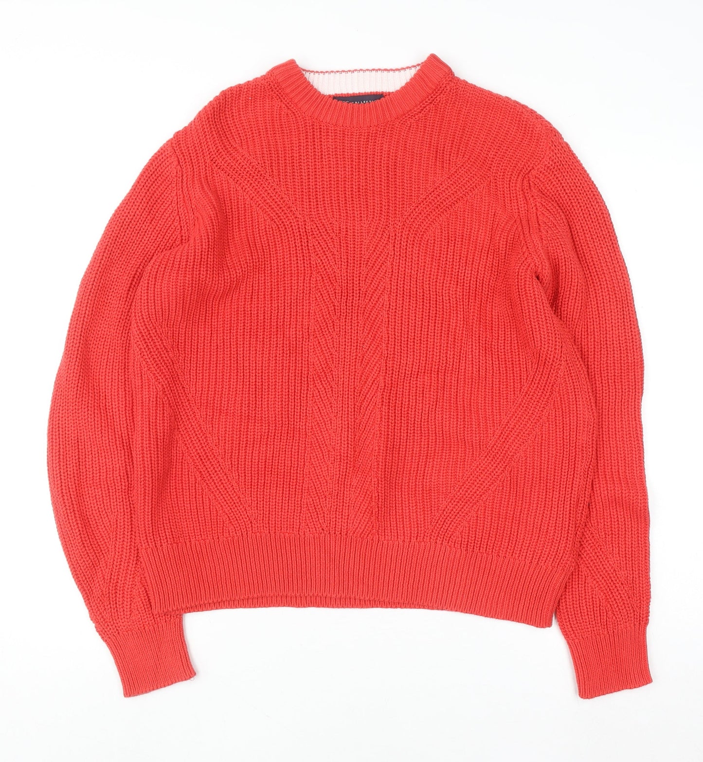 Marks and Spencer Women Bright Red Cotton Cable-Knit Crew Neck Jumper Size M