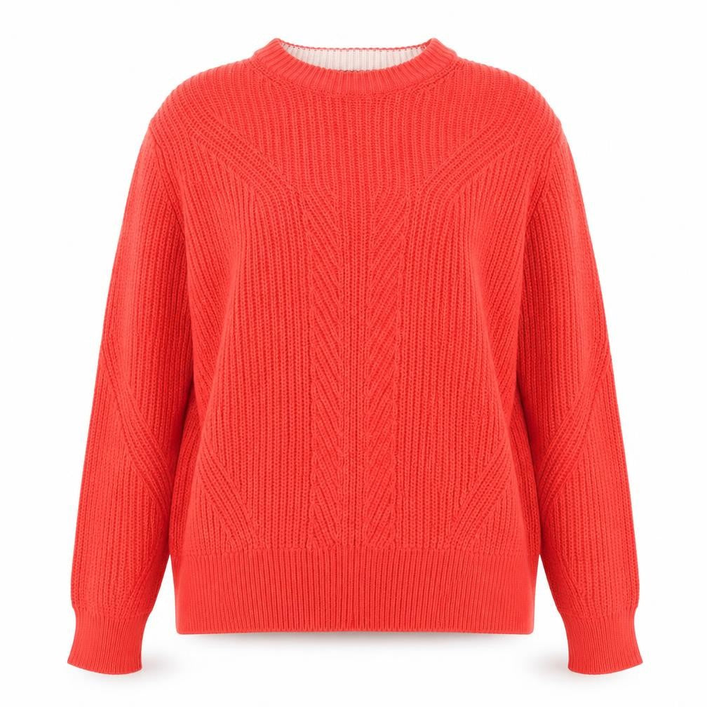Marks and Spencer Women Bright Red Cotton Cable-Knit Crew Neck Jumper Size M